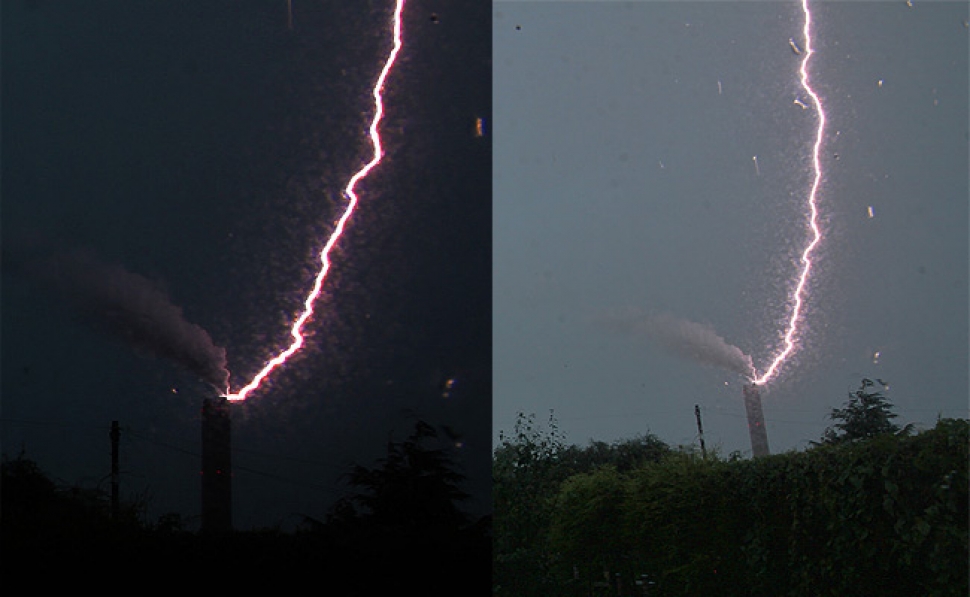 Lightning striking Eggborough Power Station
