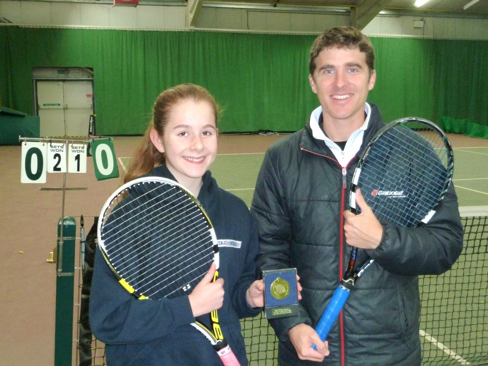 Selby's Leona Clarkson alongside coach Steve Turnbull at Goole Tennis Centre