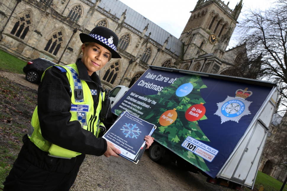 Selby Police Community Support Officer Annie Ryan pictured with the mobile billboard in Selby