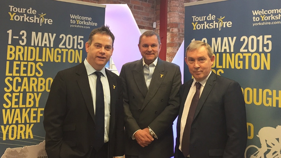 MP Nigel Adams and SDC's Mark Crane with Welcome to Yorkshire's Gary Verity