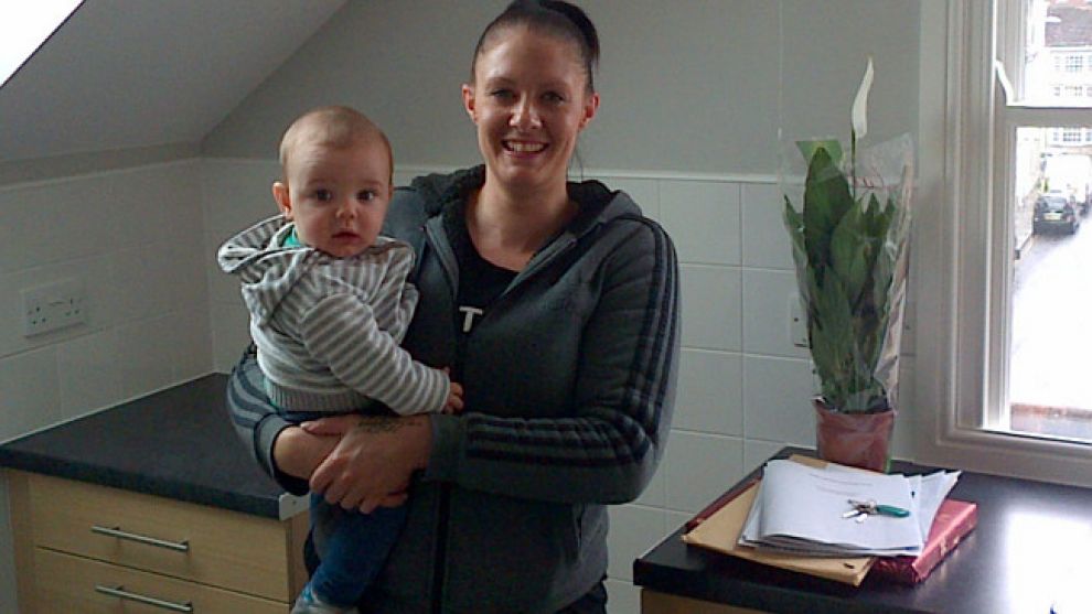 Rebecca Bennison and her son Mason in their new home at Kirkgate.