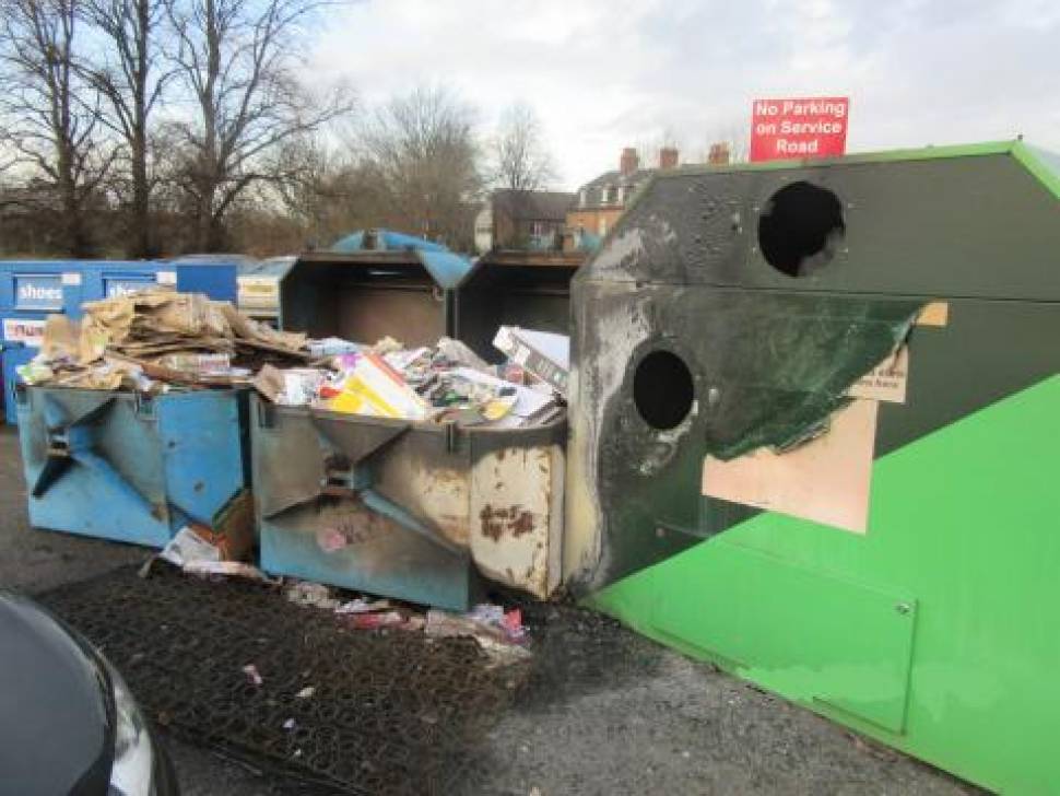 Town centre recycling centre goes up in flames for second time this year